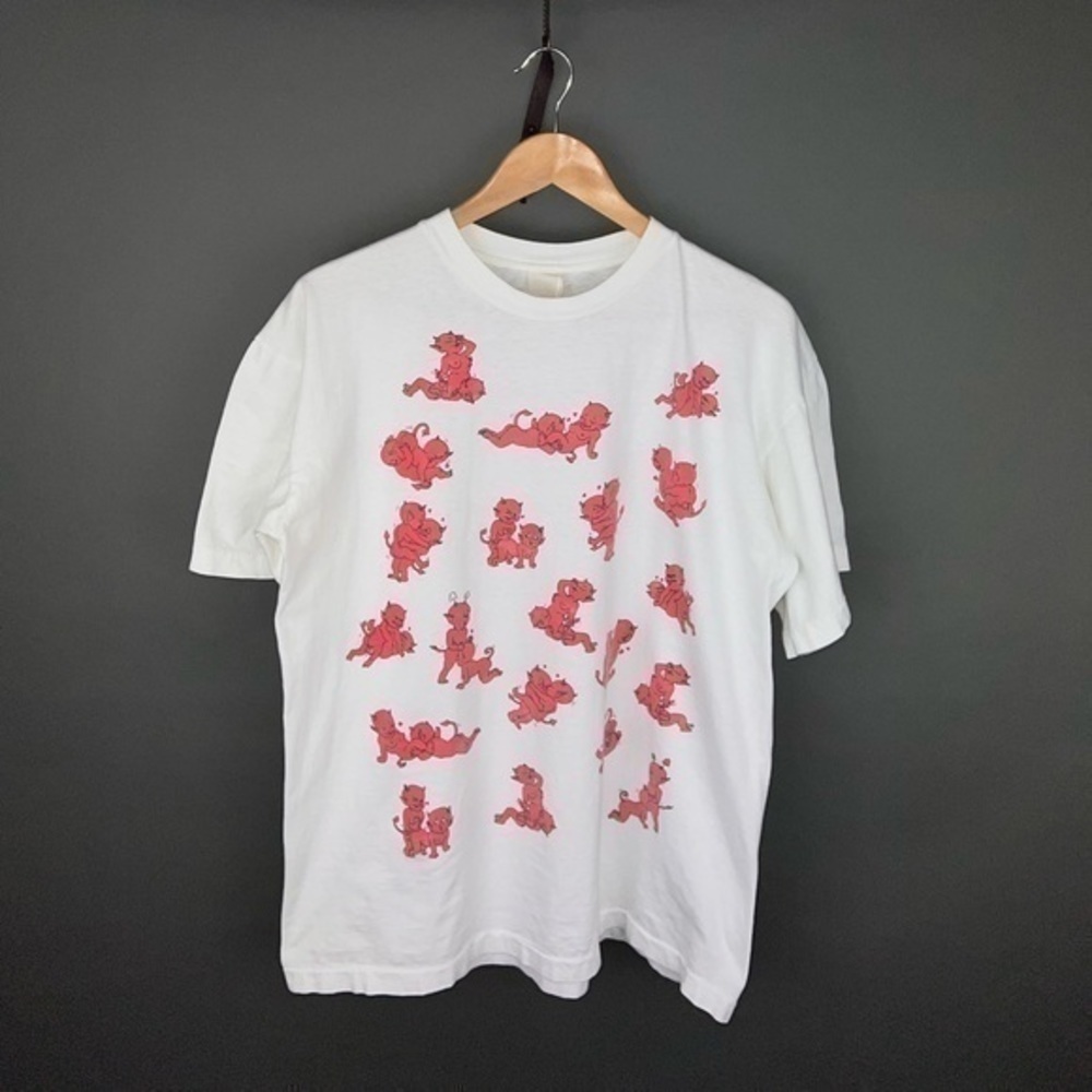 Vintage 1990s Devils Sex Positions All Over Print Demons Graphic White Tee XL 😜 - Picture 9 of 14